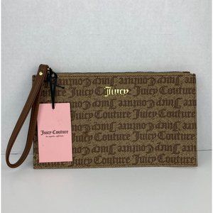 Juicy Couture Tan Brown Faux Leather Wristlet Zipper Handbag MSRP $55